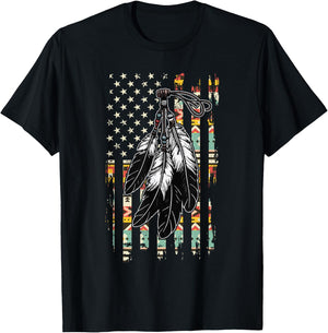 Feathers Indigenous Tribal Native American Flag Vintage T-Shirt - T-Shirt | Black