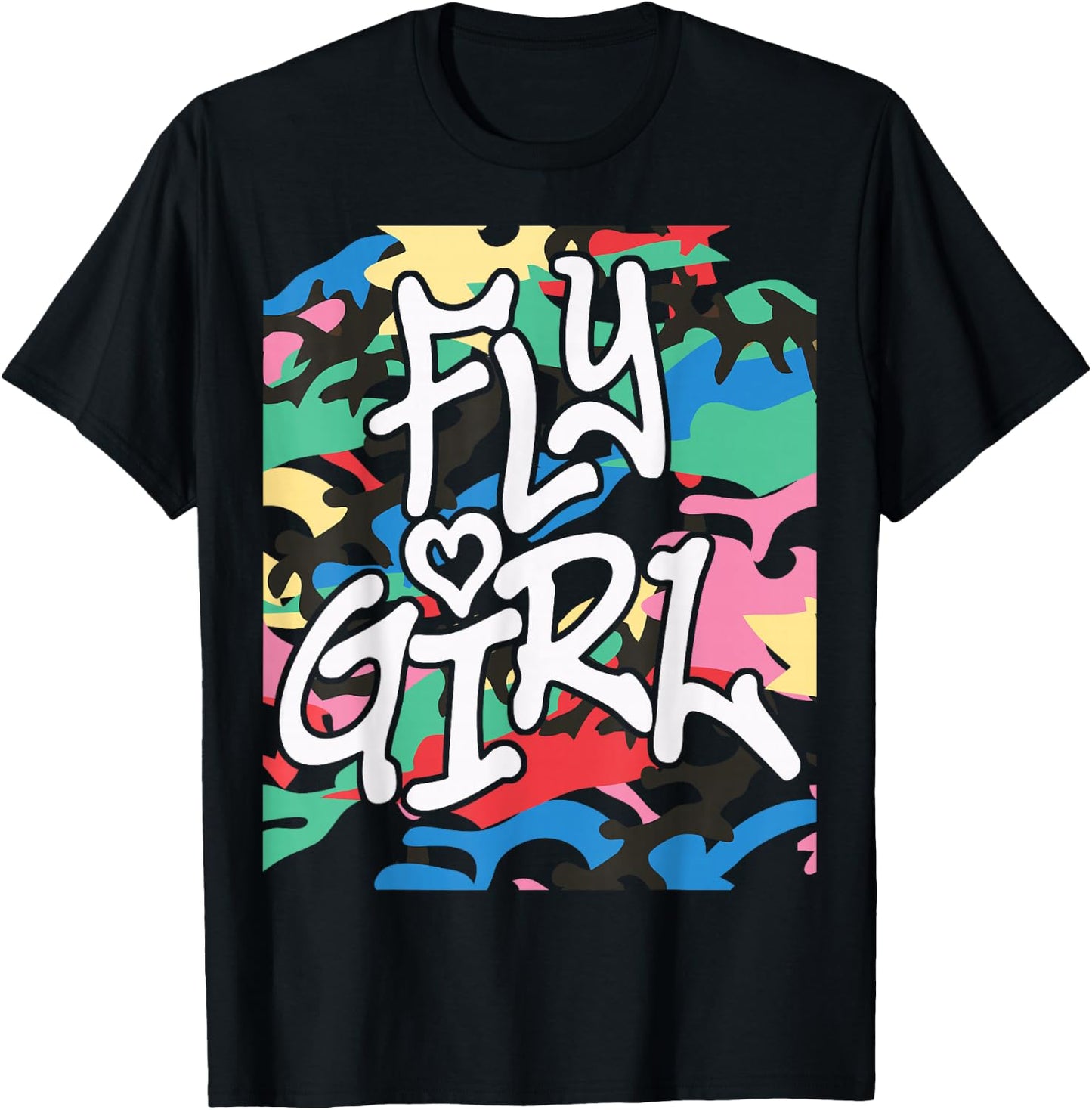 Fly Girl 80s 90s Old School Camo B-Girl Hip Hop T-Shirt - T-Shirt | Black