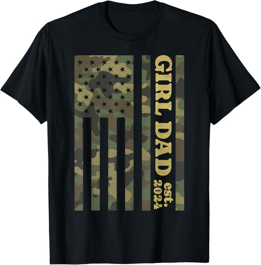 Camo Dad American Flag Camouflage Girl Dad Est 2024 of Girls T-Shirt - T-Shirt | Black