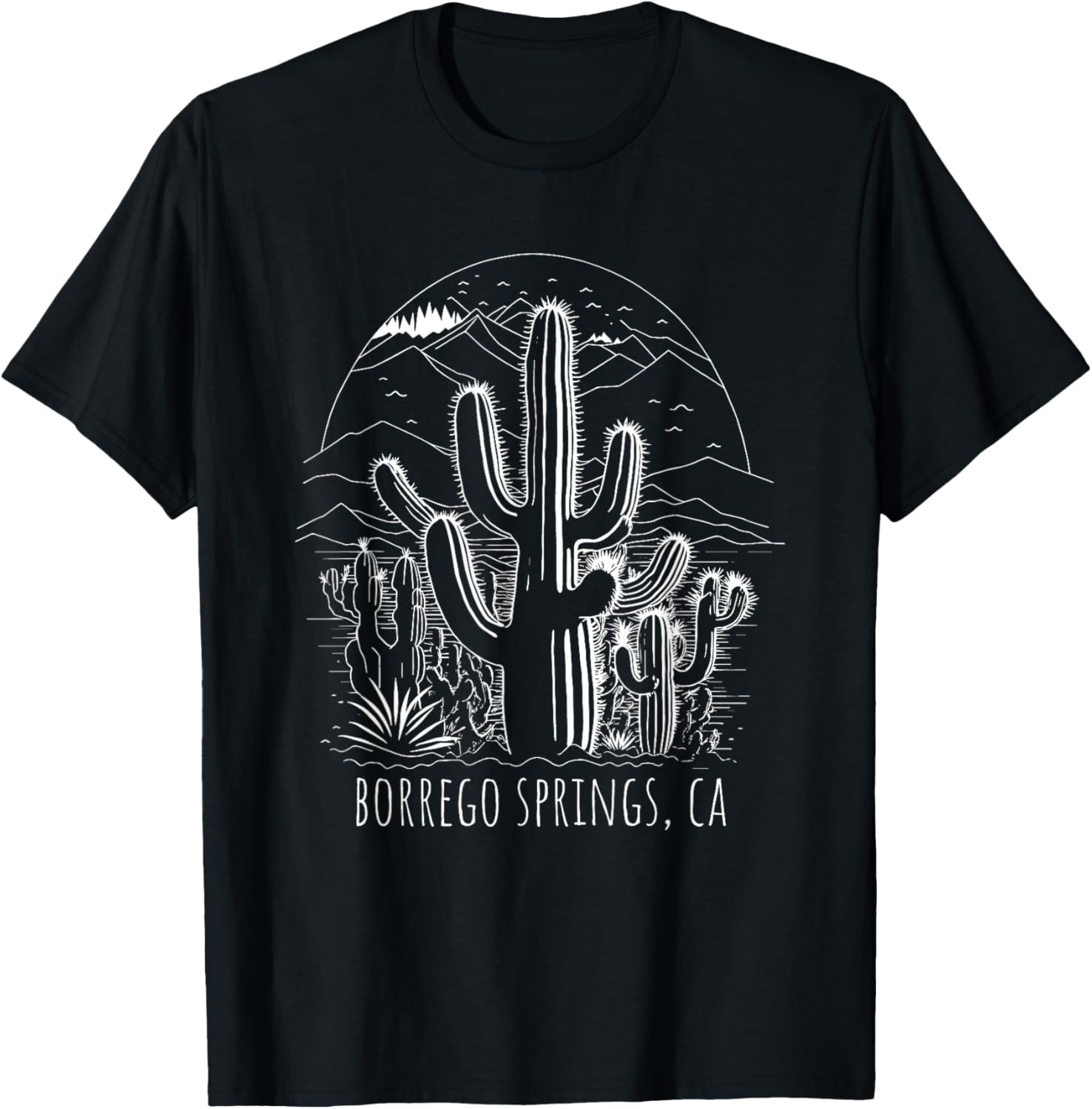 Borrego Springs California Cactus Desert Scene Design T-Shirt - T-Shirt | Black