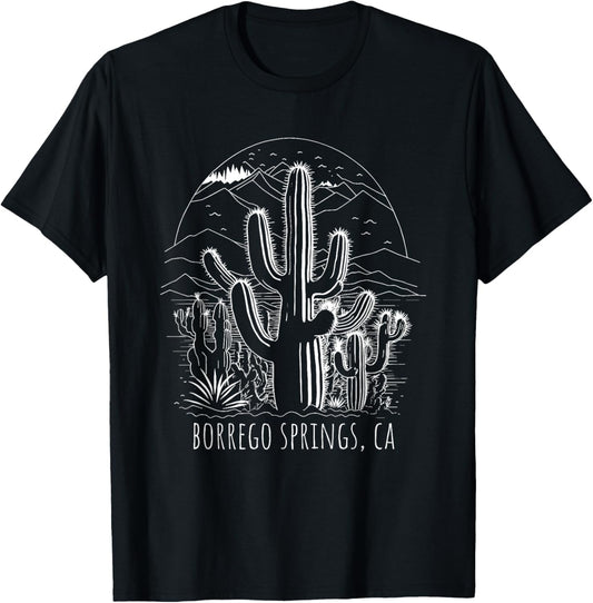 Borrego Springs California Cactus Desert Scene Design T-Shirt - T-Shirt | Black