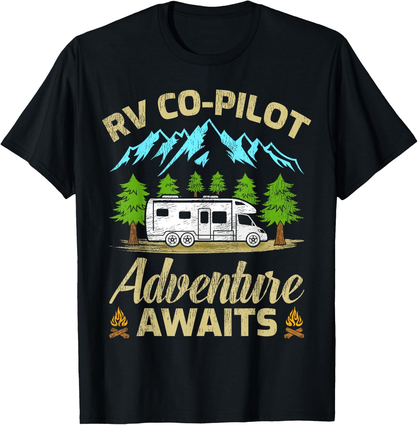 Funny RV Co-Pilot Adventure Awaits RV Camping T-Shirt - T-Shirt | Black