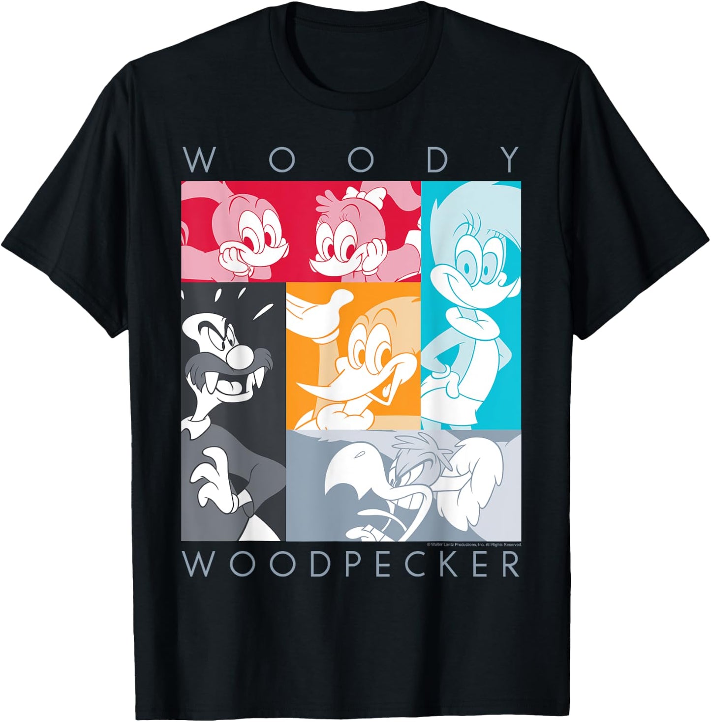 Woody Woodpecker Group Shot Panel Poster T-Shirt - T-Shirt | Black