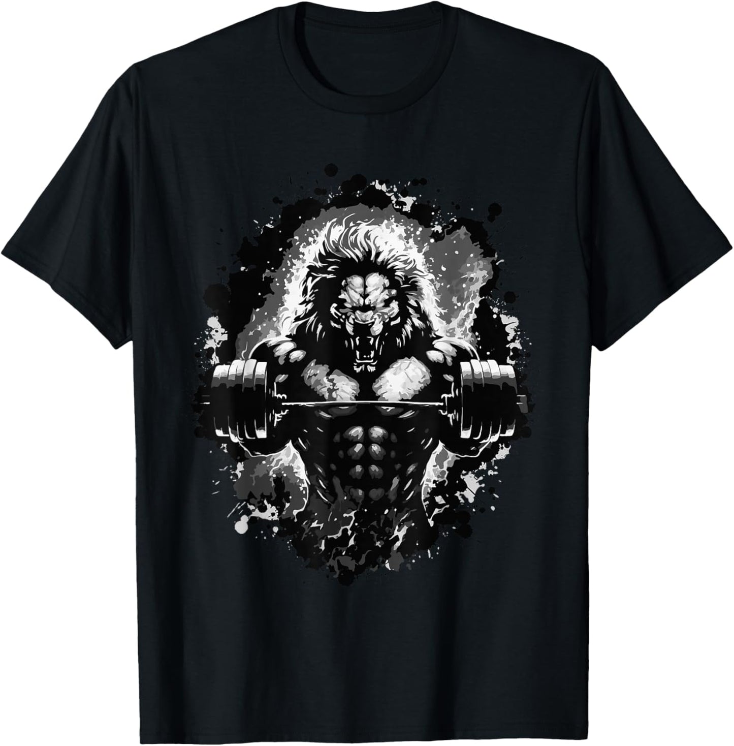 Lion Lifting Weights Gym Beast Workout Muscles Bodybuilding T-Shirt - T-Shirt | Black