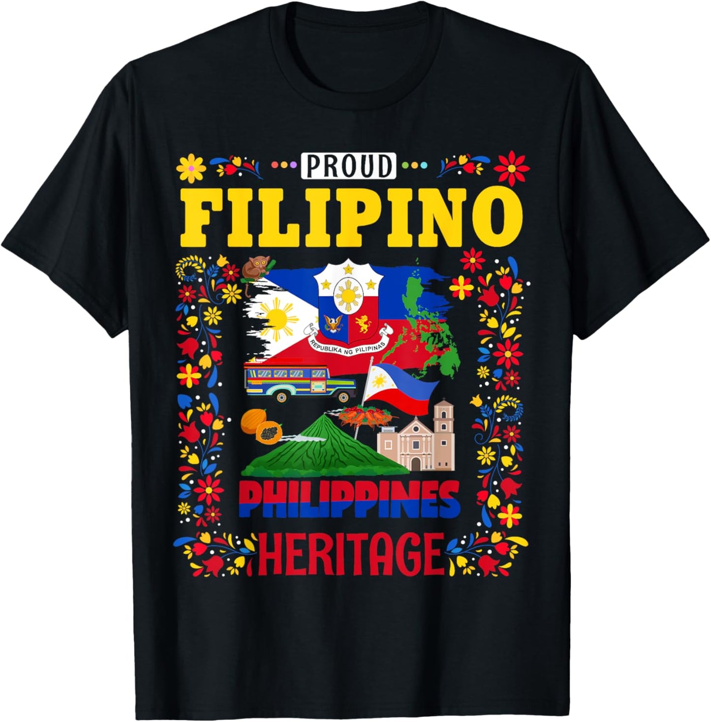 Filipino Heritage Flag Outfit Idea for Kids Philippines Flag T-Shirt - T-Shirt | Black