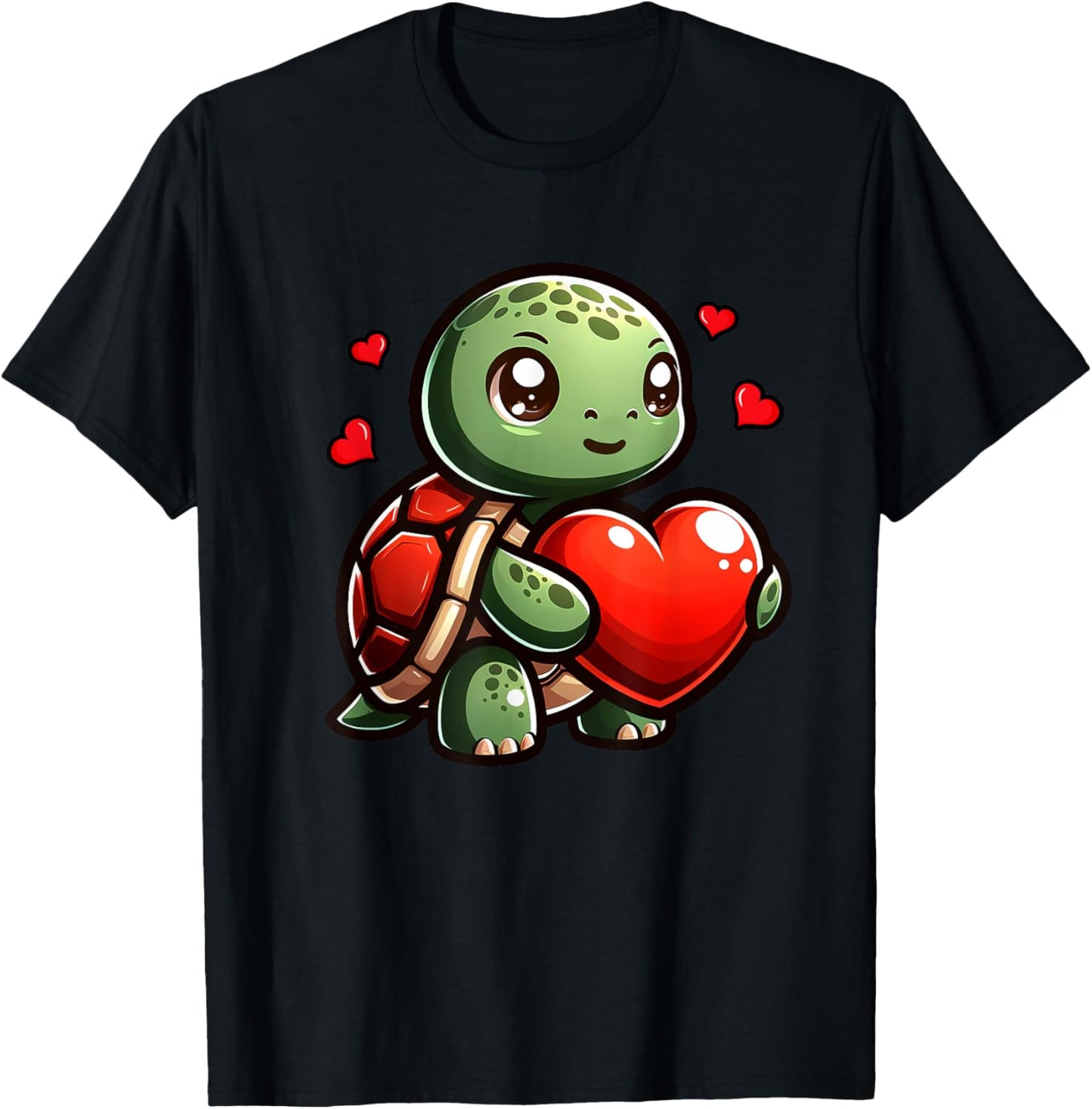 Cute Turtle Funny Heart Lover Valentines Men Women Kids T-Shirt - T-Shirt | Black