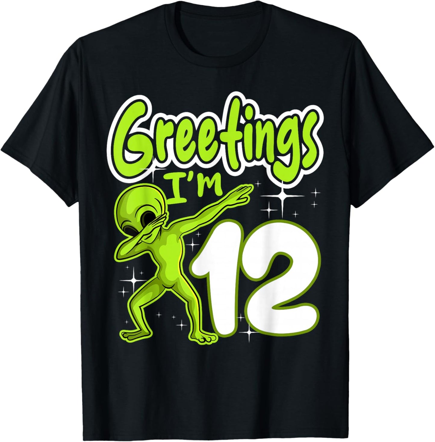 Alien 12th Birthday Dubbing Party Space Galaxy Traveler UFO T-Shirt - T-Shirt | Black