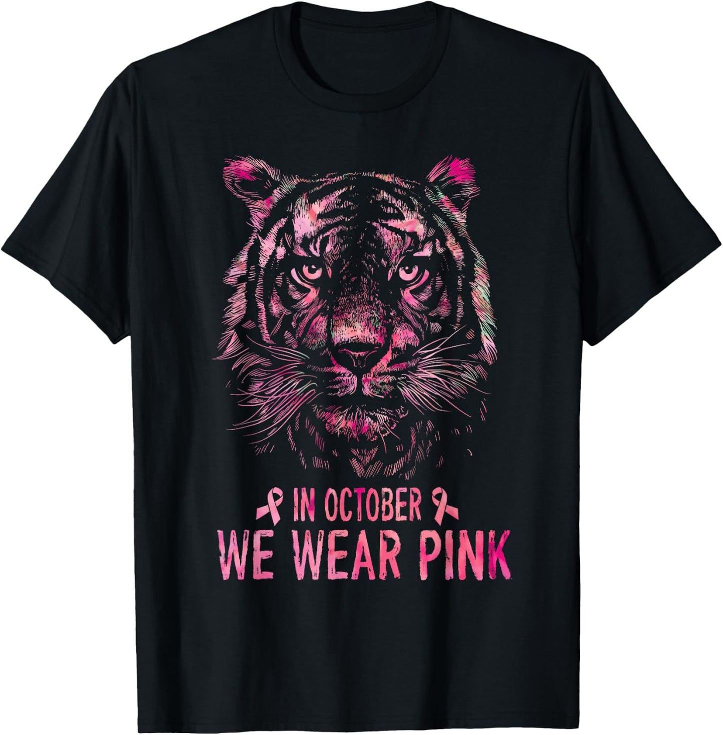 Tiger In October We Wear Pink Breast Cancer Awareness 2022 T-Shirt - T-Shirt | Black