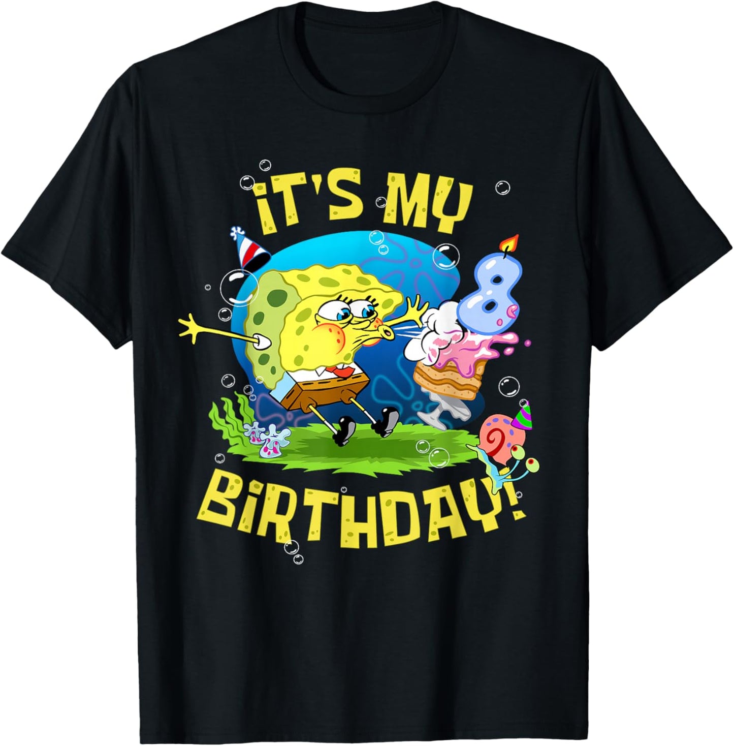 Spongebob It's My 8th Birthday Cake Eight Years Spongebob T-Shirt - T-Shirt | Black
