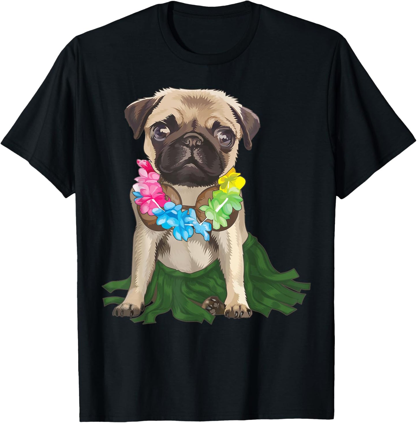 Pug Hawaiian Hula Dance Shirt | Cool Aloha Animal Funny Gift T-Shirt - T-Shirt | Black