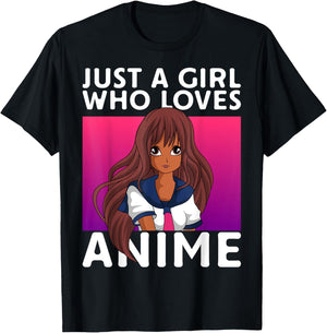 Just A Girl Who Loves Anime Lover Black Anime Girl T-Shirt - T-Shirt | Black