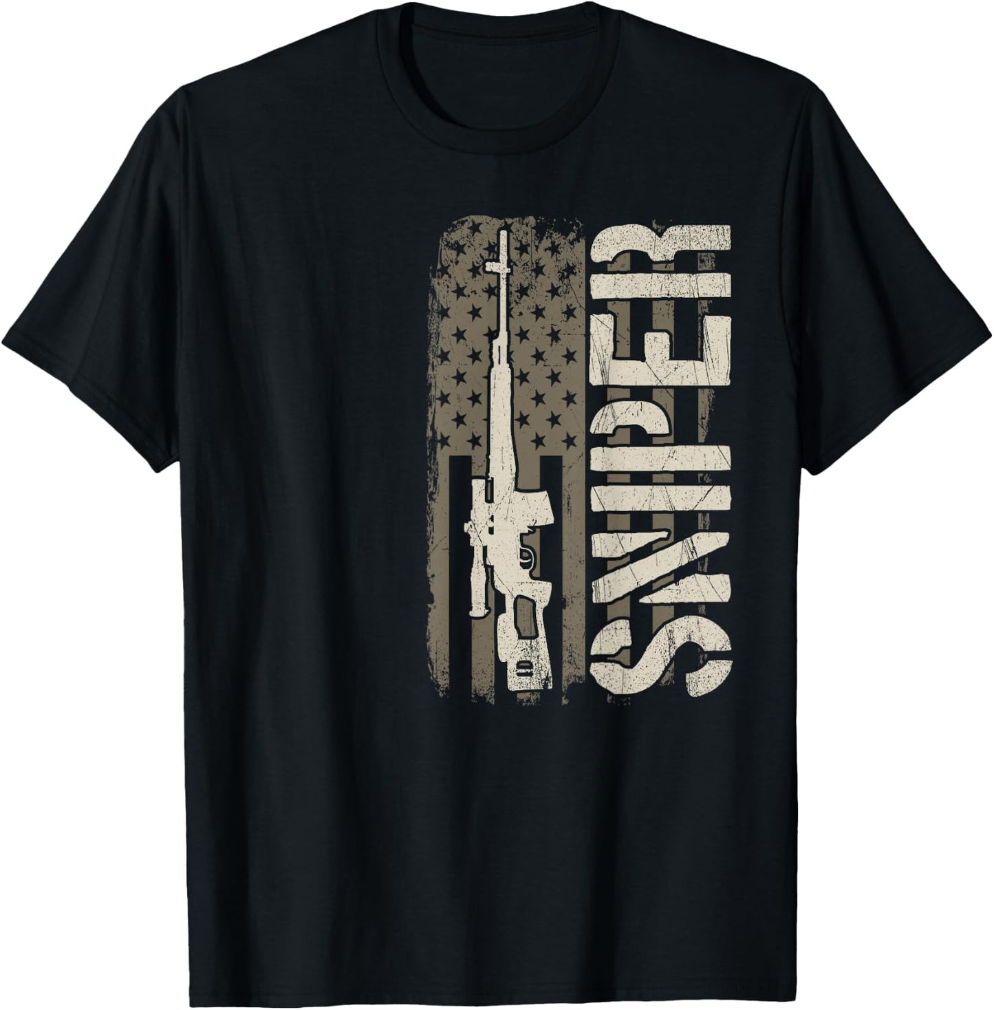 Sniper - USA American Flag, Military Sharpshooter T-Shirt - T-Shirt | Black