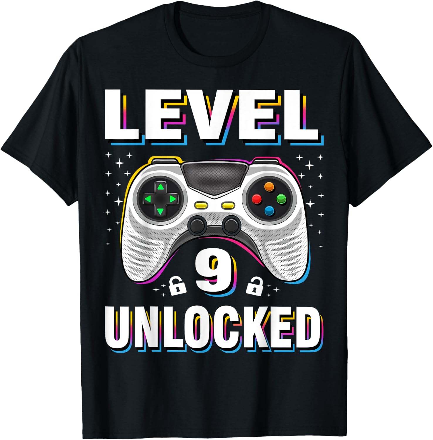 9th Birthday Boy Level 9 Unlocked Video Gamer 9 Years Old T-Shirt - T-Shirt | Black