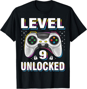 9th Birthday Boy Level 9 Unlocked Video Gamer 9 Years Old T-Shirt - T-Shirt | Black