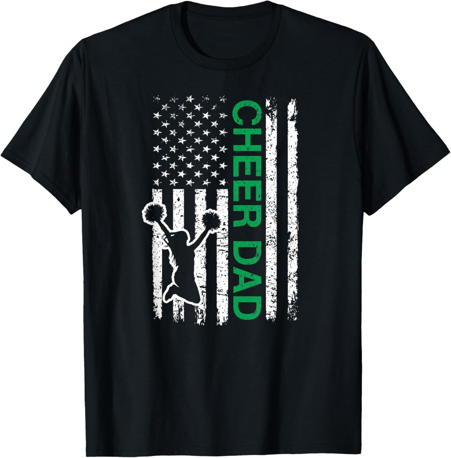 Cheer Dad Flag Green Cheerleading T-Shirt - T-Shirt | Black