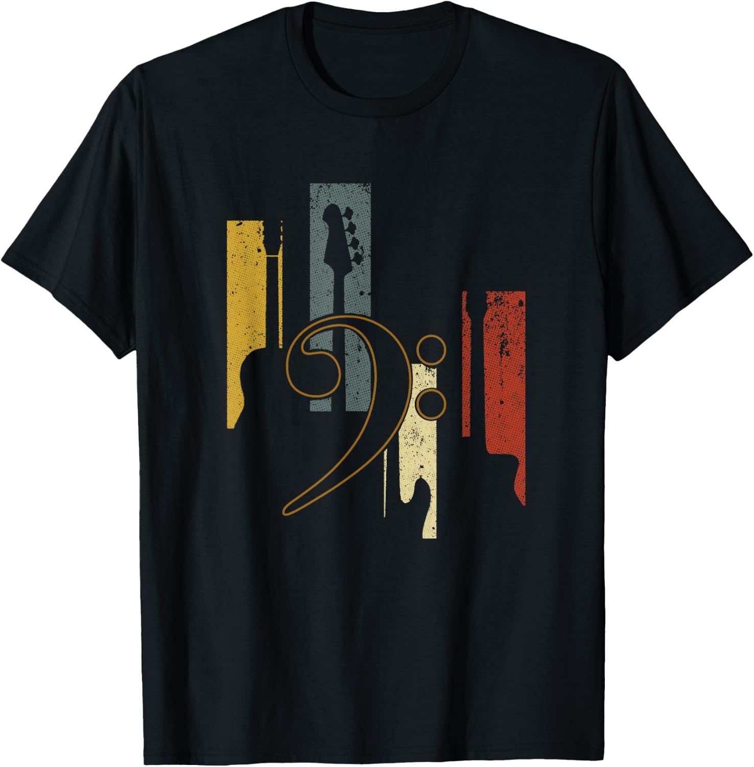 Bass Clef Vintage Bass Guitar Players Music Vintage Guitar T-Shirt - T-Shirt | Black
