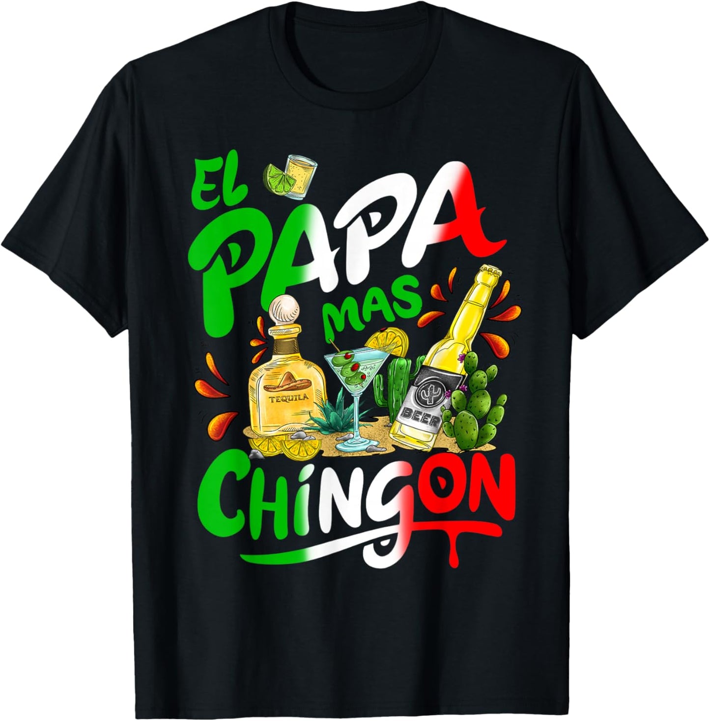 Fathers Day El Papa Mas Chingon Funny Mexican Dad Spanish T-Shirt - T-Shirt | Black