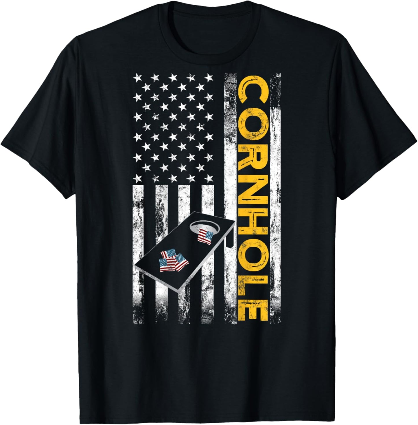Patriotic Cornhole Player USA American Flag Corn Hole Lover T-Shirt - T-Shirt | Black