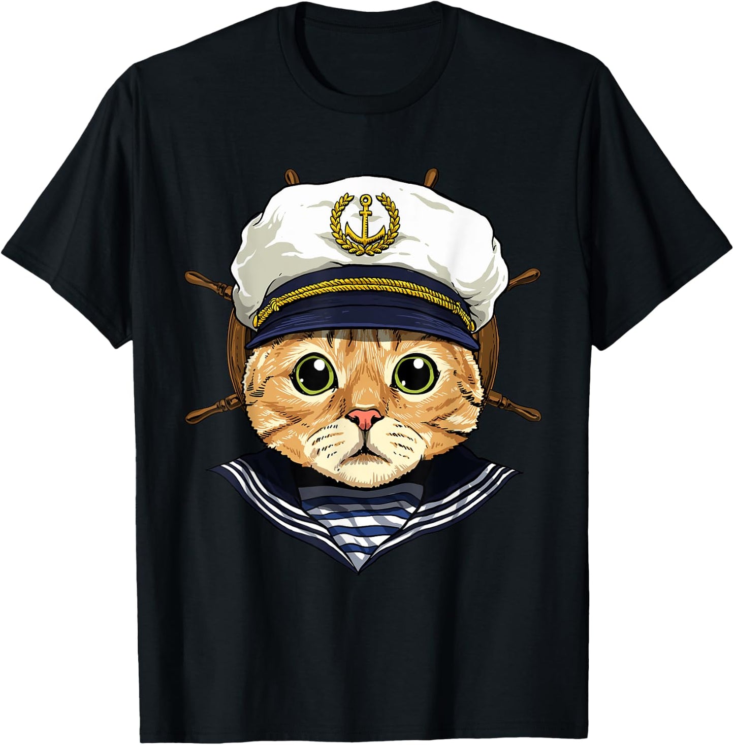 Boat Captain Cat Sailing Boat Lover Owners Sailor Cat Lover Women Girls Kids T-Shirt - T-Shirt | Black