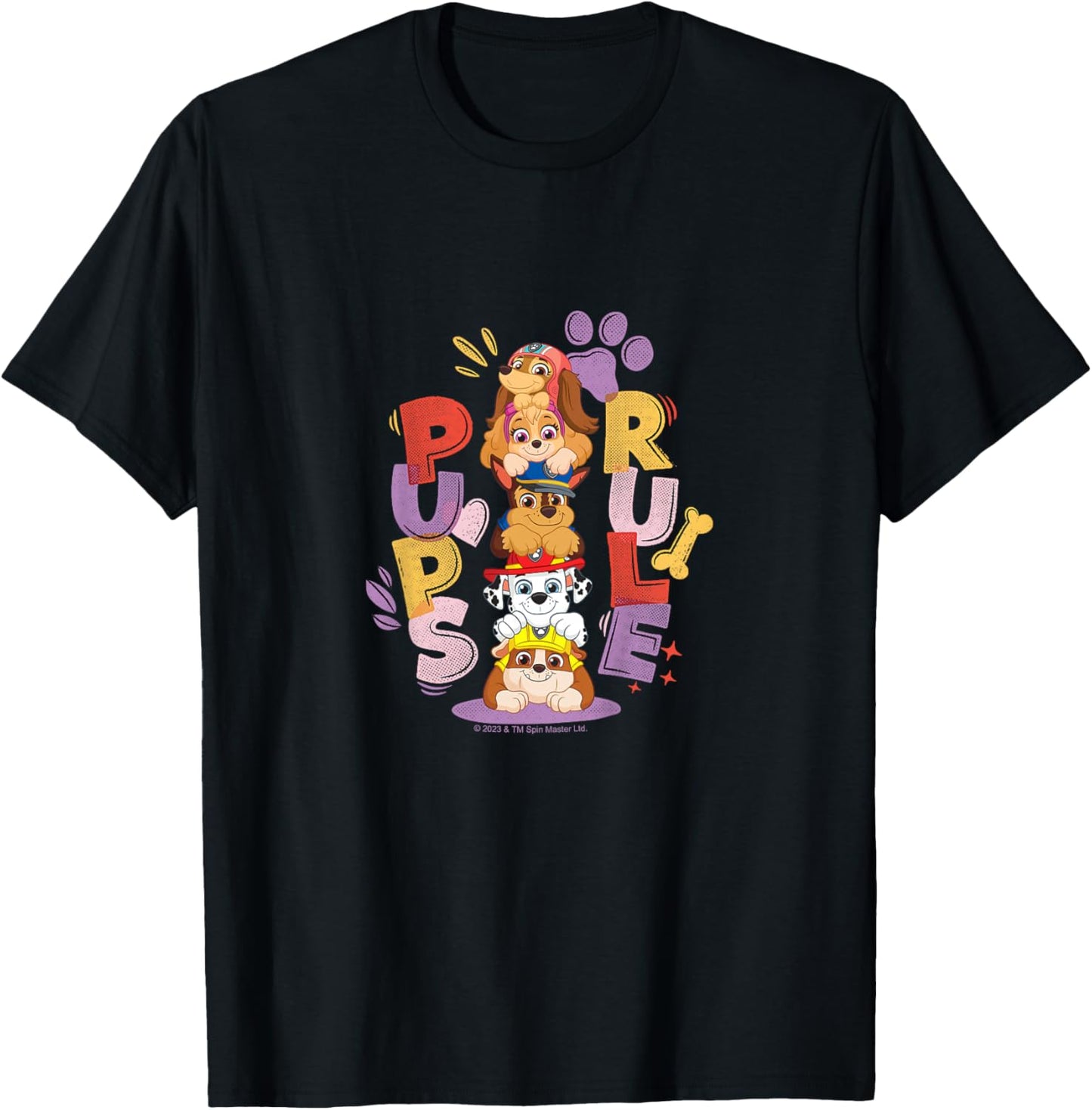 Kids PAW Patrol Pups Rule Cute Colorful Stacked Group Shot T-Shirt - T-Shirt | Black