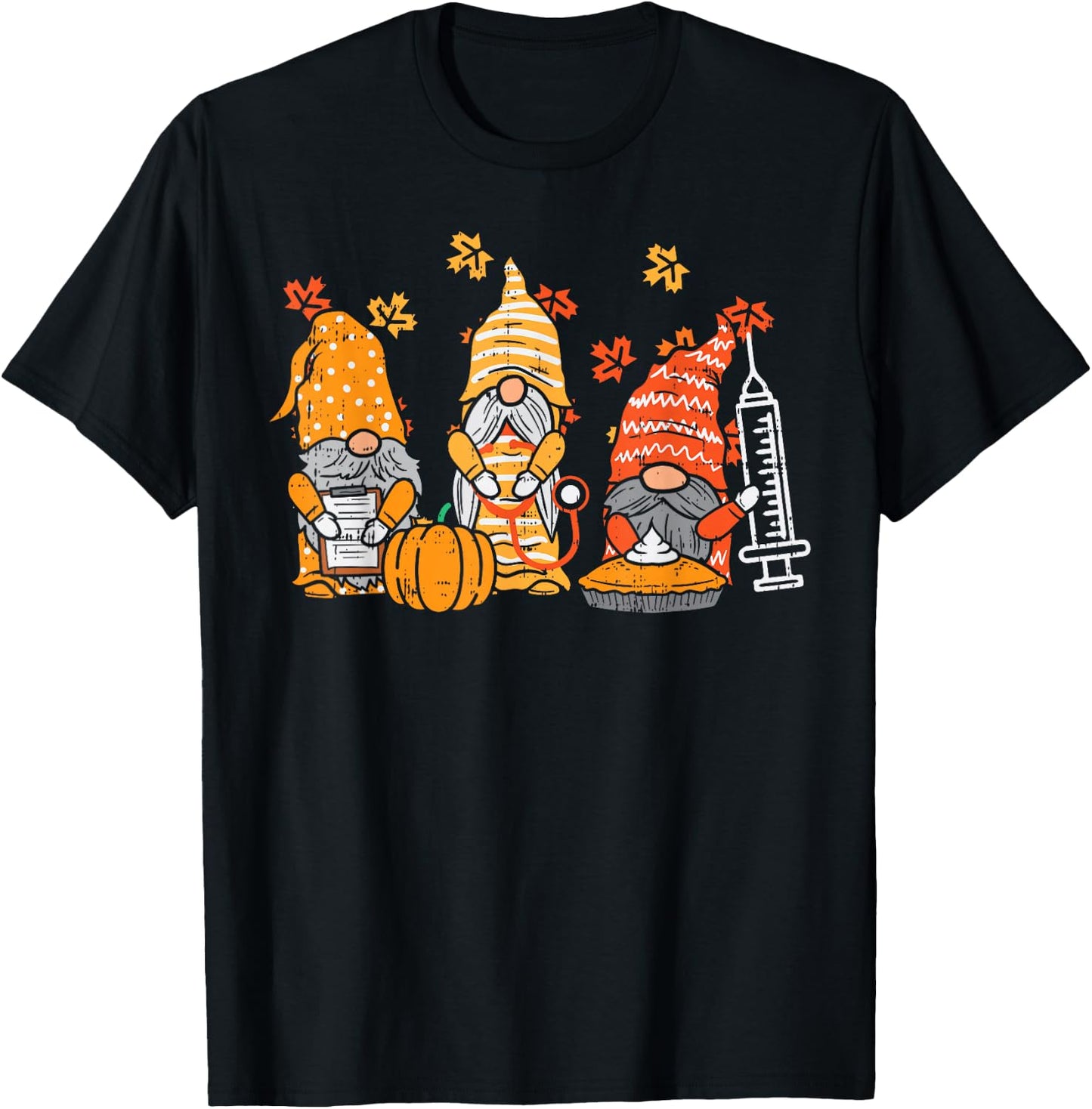 Thanksgiving Nurse Gnomes Fall Scrub Top Autumn RN Women T-Shirt - T-Shirt | Black