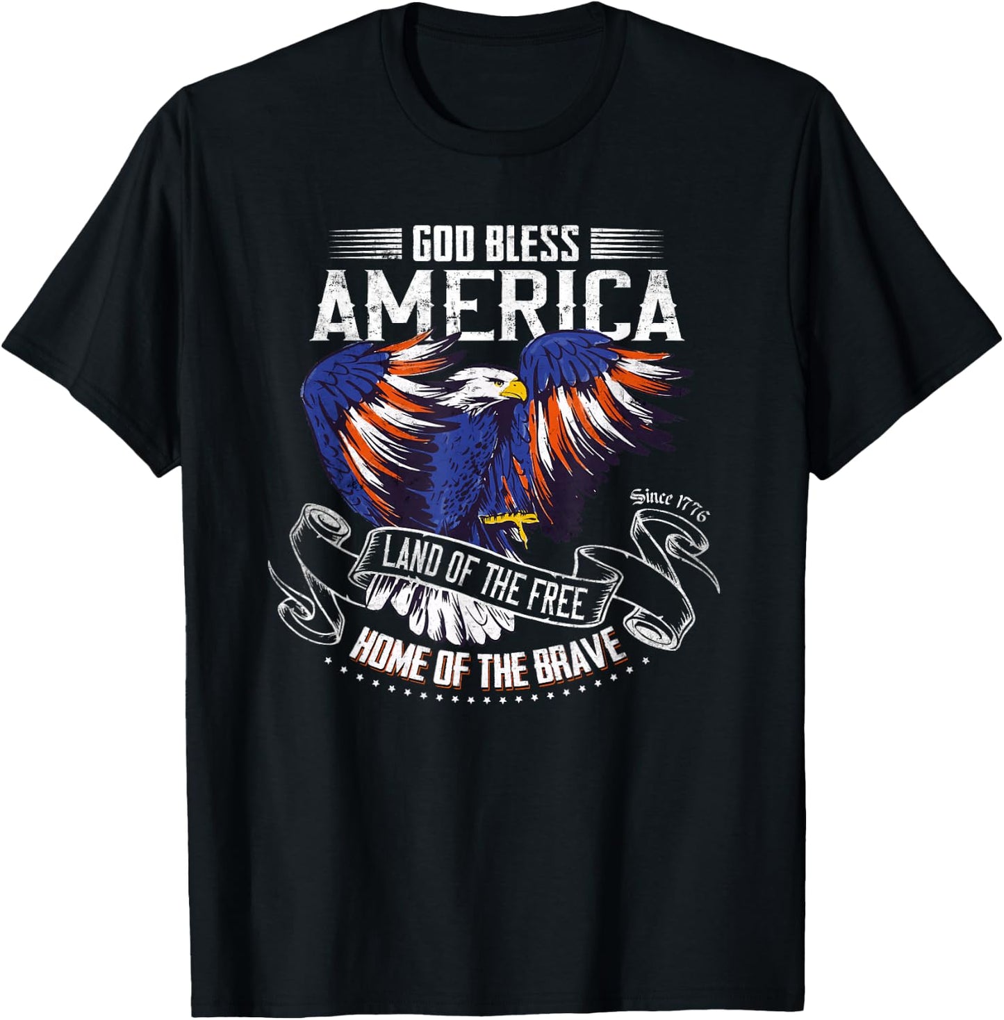 God Bless America | Land of The Free Because of The Brave T-Shirt - T-Shirt | Black