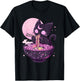 Pastel Goth Aesthetic Kawaii Creepy Cat Eating Ramen Noodles T-Shirt - T-Shirt | Black