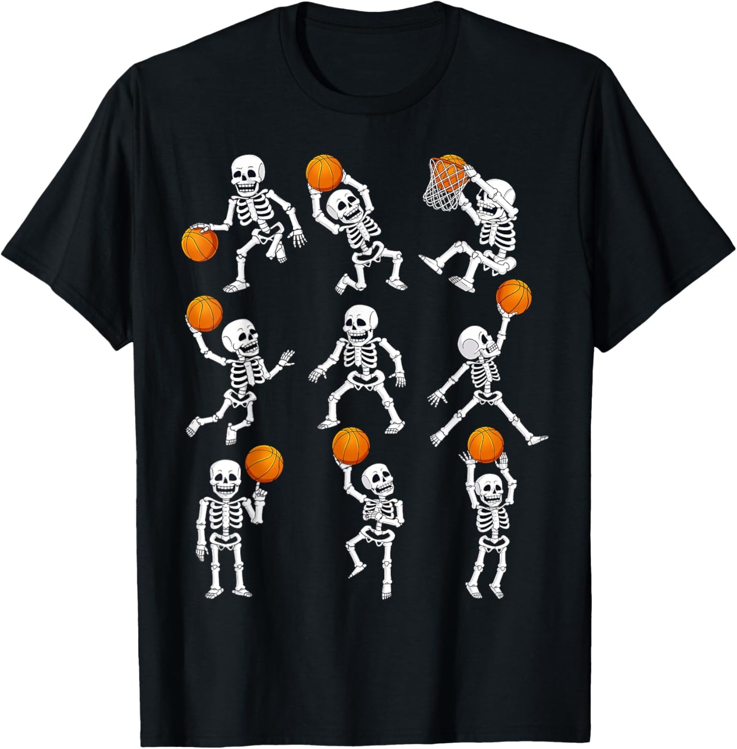 Halloween Basketball Skeletons Dunking Dribble Boys Kids T-Shirt - T-Shirt | Black