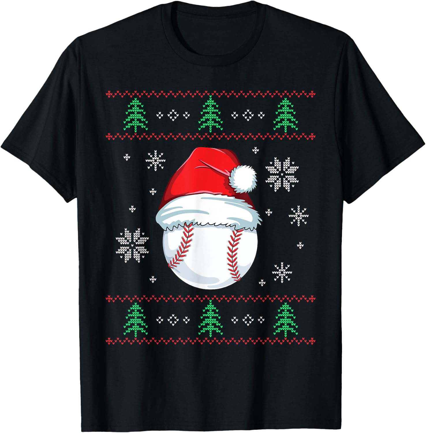 Ugly Christmas Baseball Boys Kids Ball Santa Pajama T-Shirt - T-Shirt | Black