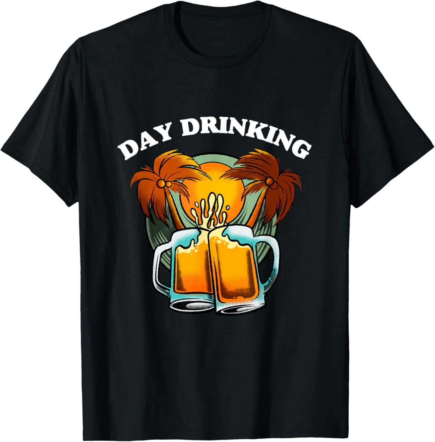 Day Drinking Men Women Retro Sunset Palm Trees T-Shirt - T-Shirt | Black