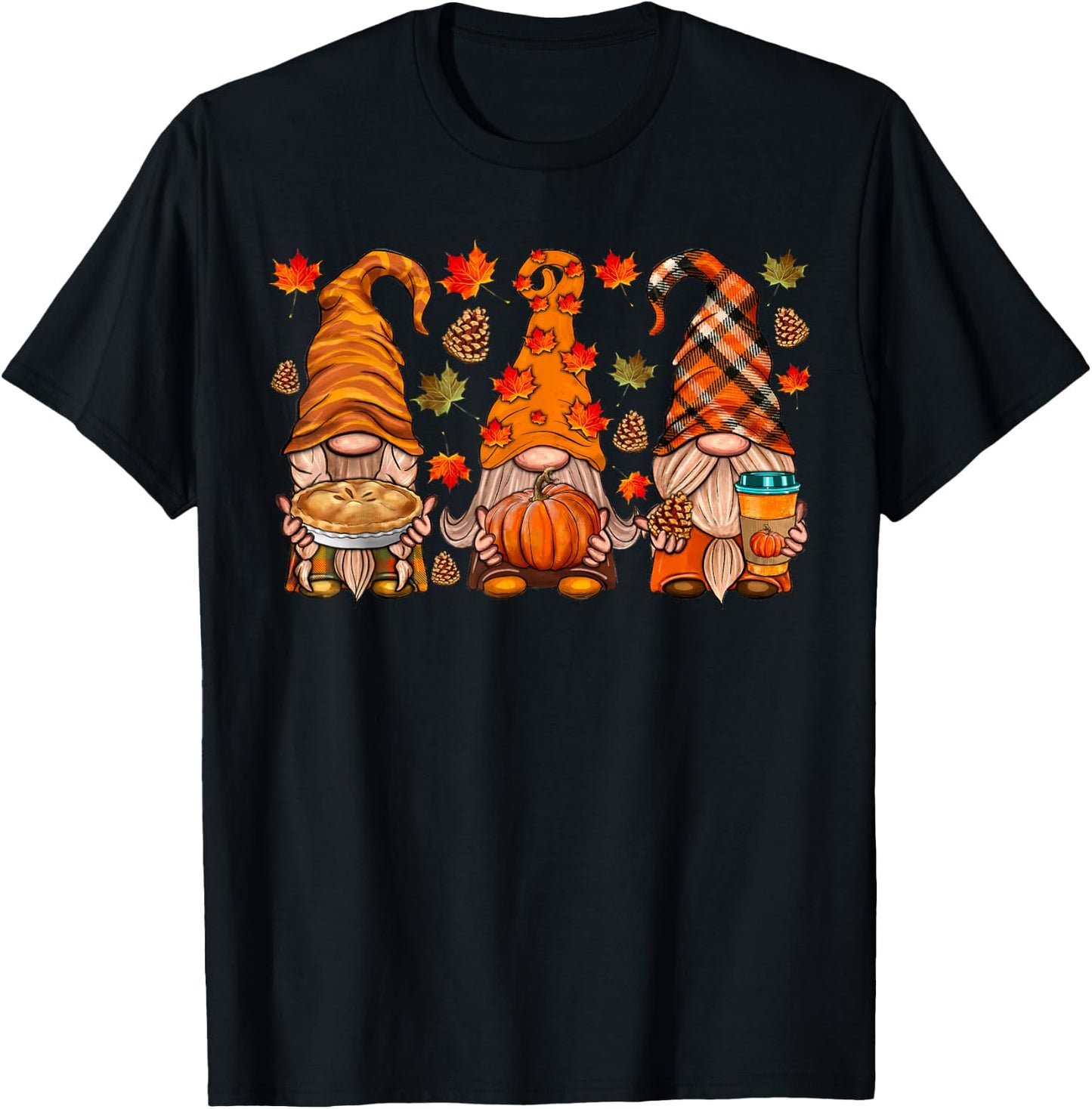 Fall Gnome Shirt Autumn Leaves Thanksgiving Gnome Matching T-Shirt - T-Shirt | Black