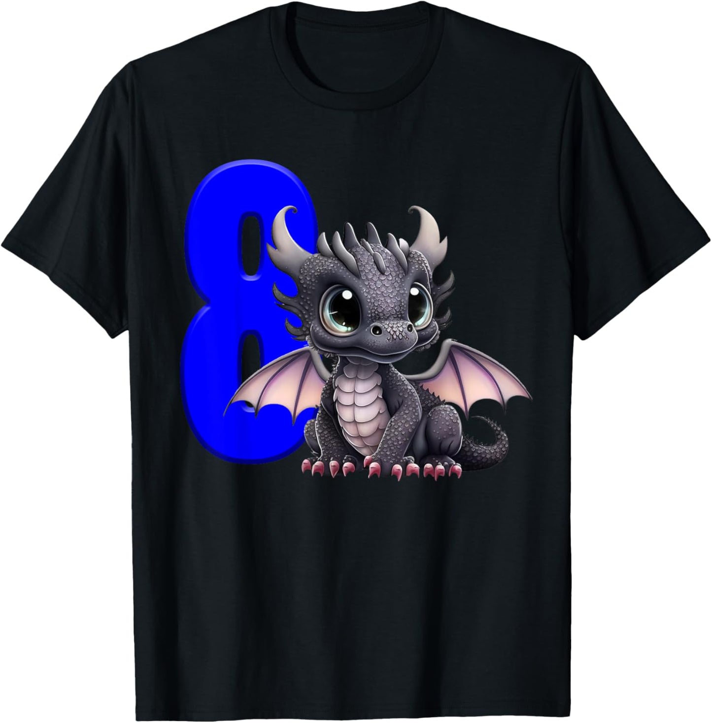 8th Birthday Shirt Dragon Party Birthday Boy Blue Eight 8 T-Shirt - T-Shirt | Black