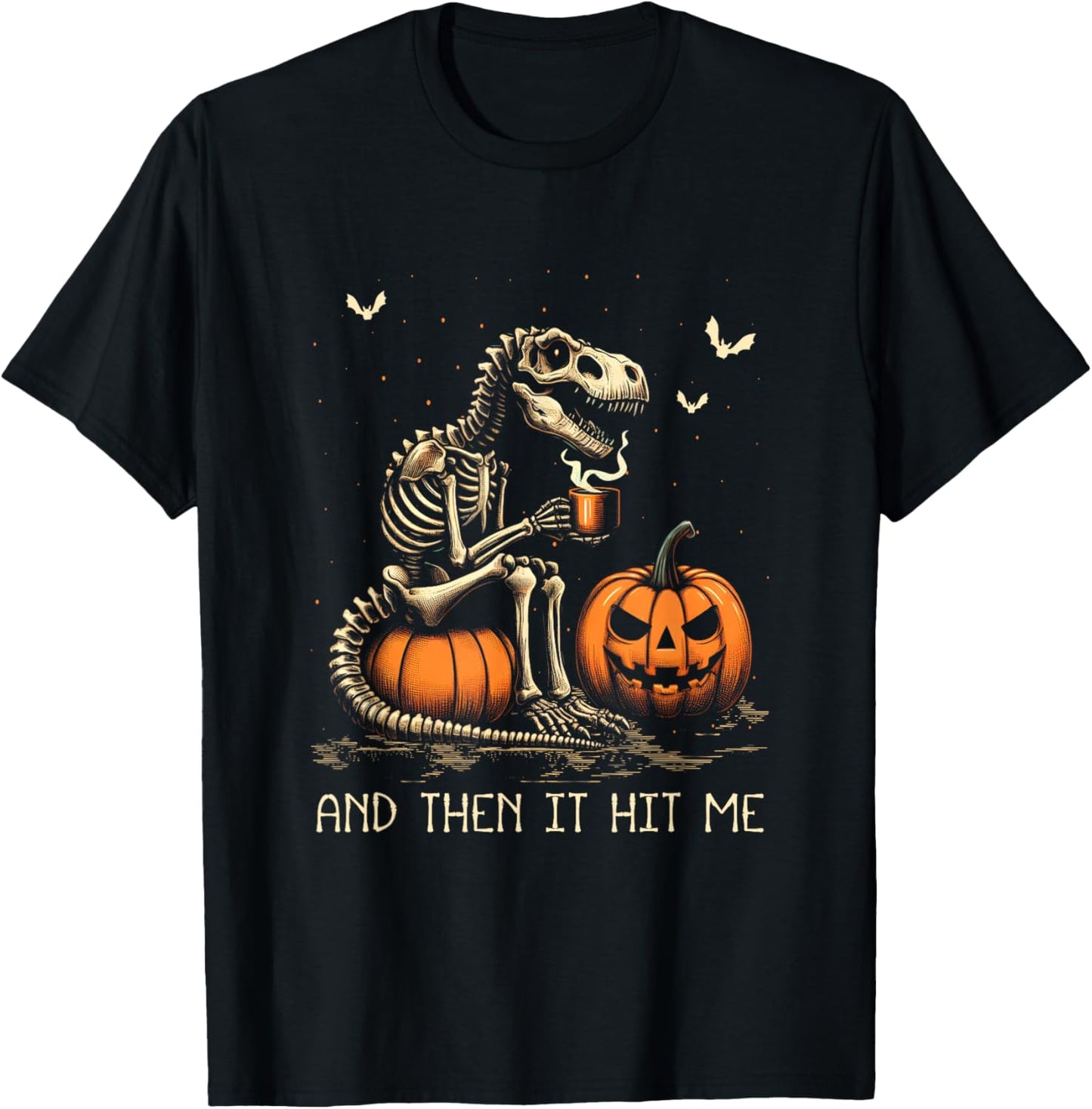 Halloween Dinosaur Skeleton Drinking Coffee Costume Goth T-Shirt - T-Shirt | Black
