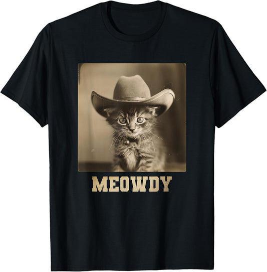 Vintage Meowdy Cat T-Shirt - T-Shirt | Black