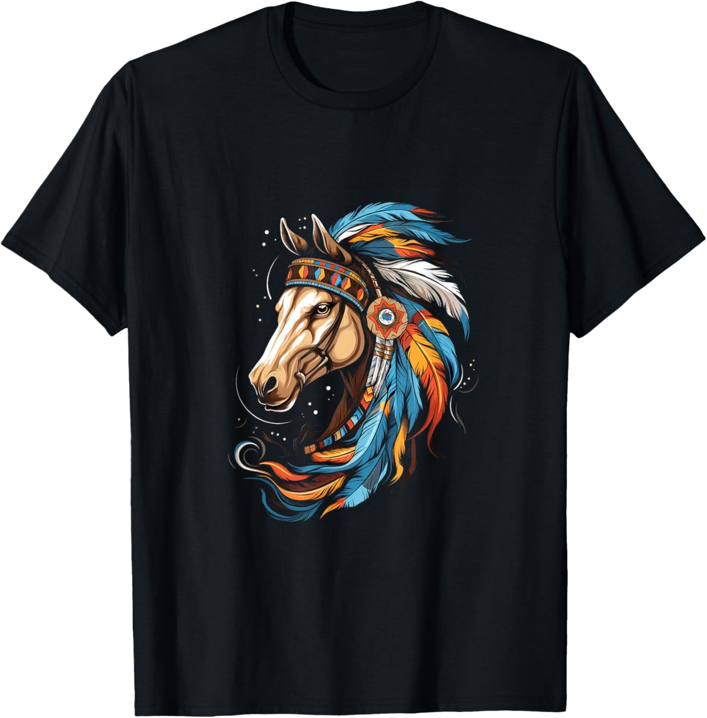 Indian Horse Headdress Feather Tribal Horses T-Shirt - T-Shirt | Black