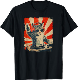 Funny DJ Cat Disco Sound Tech Headphone Music Women T-Shirt - T-Shirt | Black