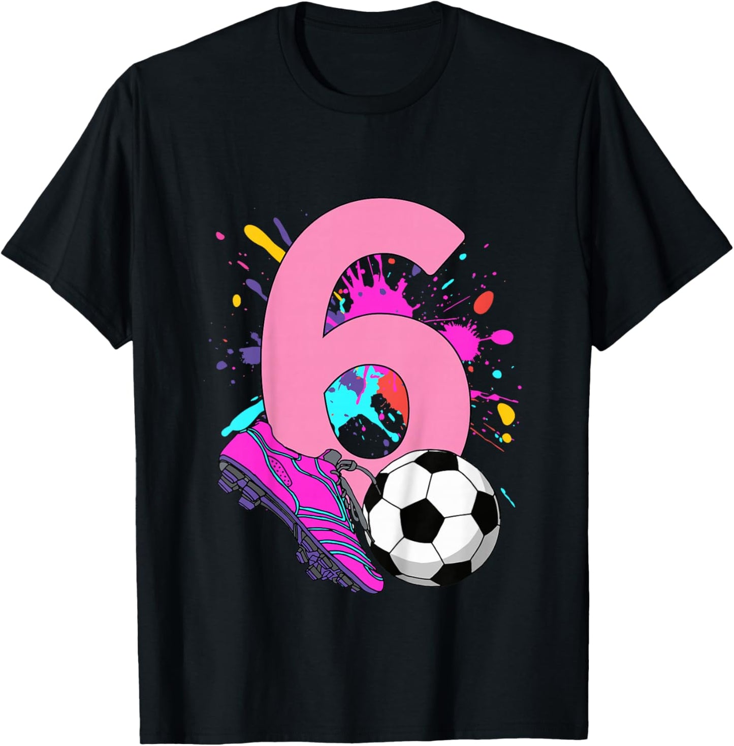 Kids 6th Birthday Girl Soccer Player Football 6 Years Old T-Shirt - T-Shirt | Black