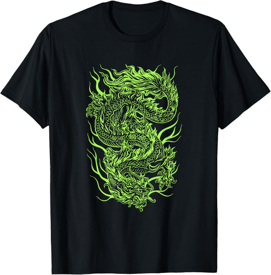 Green Chinese Dragon Grunge Aesthetic Egirl Teen Girls Women T-Shirt - T-Shirt | Black