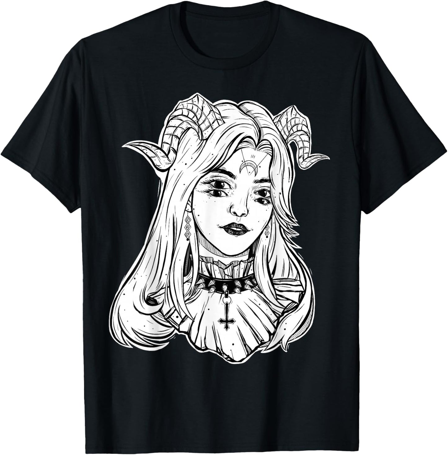 Devil Girl, Satanic Goth Choker Blackcraft Glitch Halloween T-Shirt - T-Shirt | Black