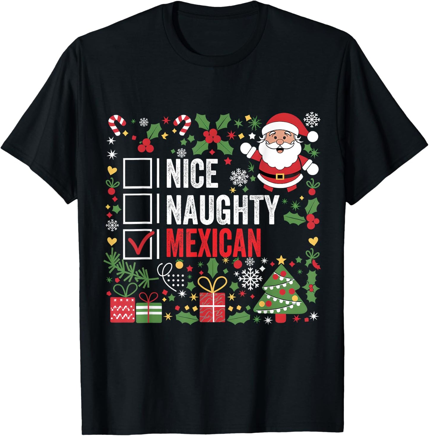 Nice Naughty Mexican Christmas Santa Claus Mexico T-Shirt - T-Shirt | Black