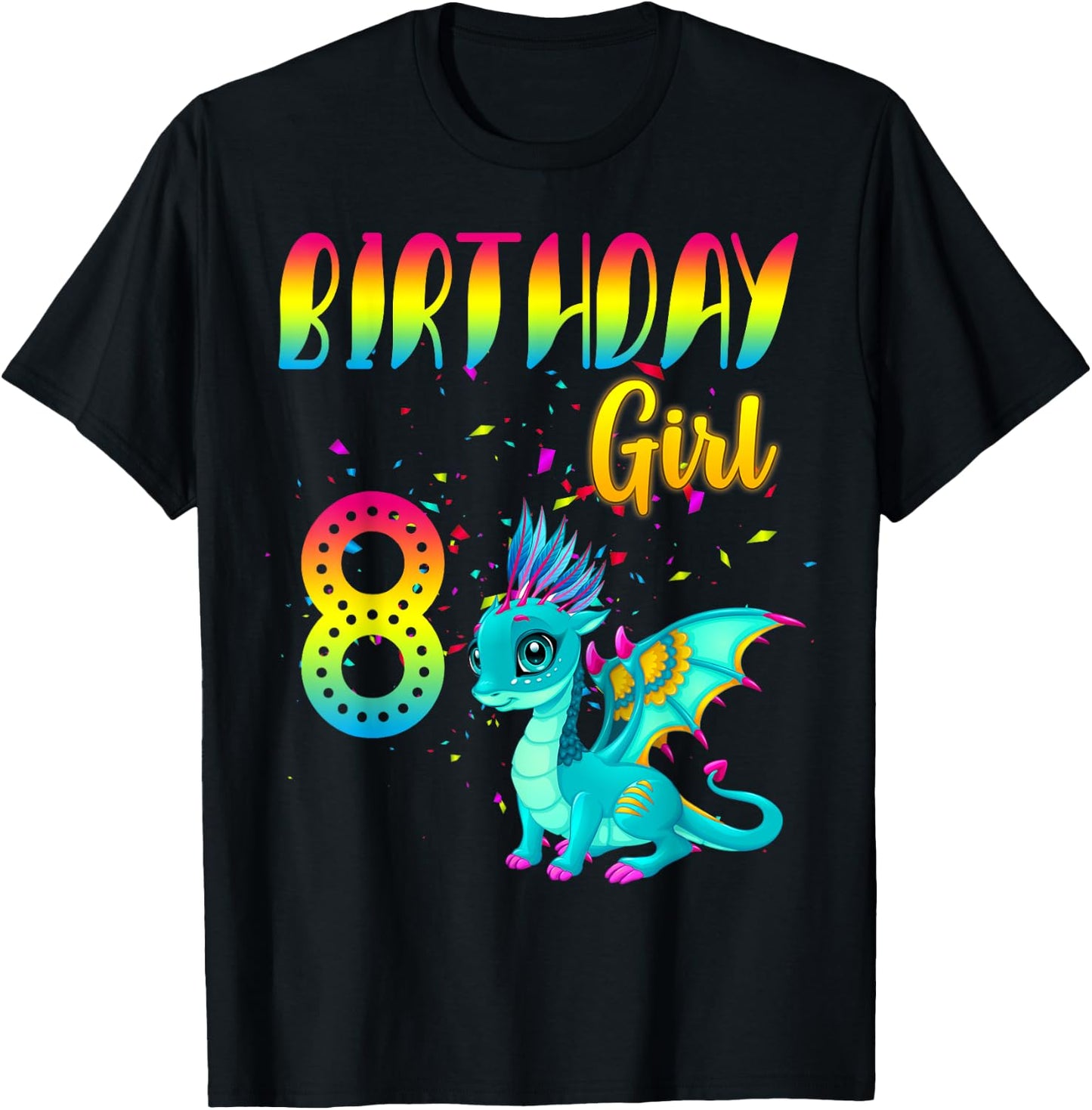 Birthday Girl Dragon 8 Theme Party Outfit T-Shirt - T-Shirt | Black