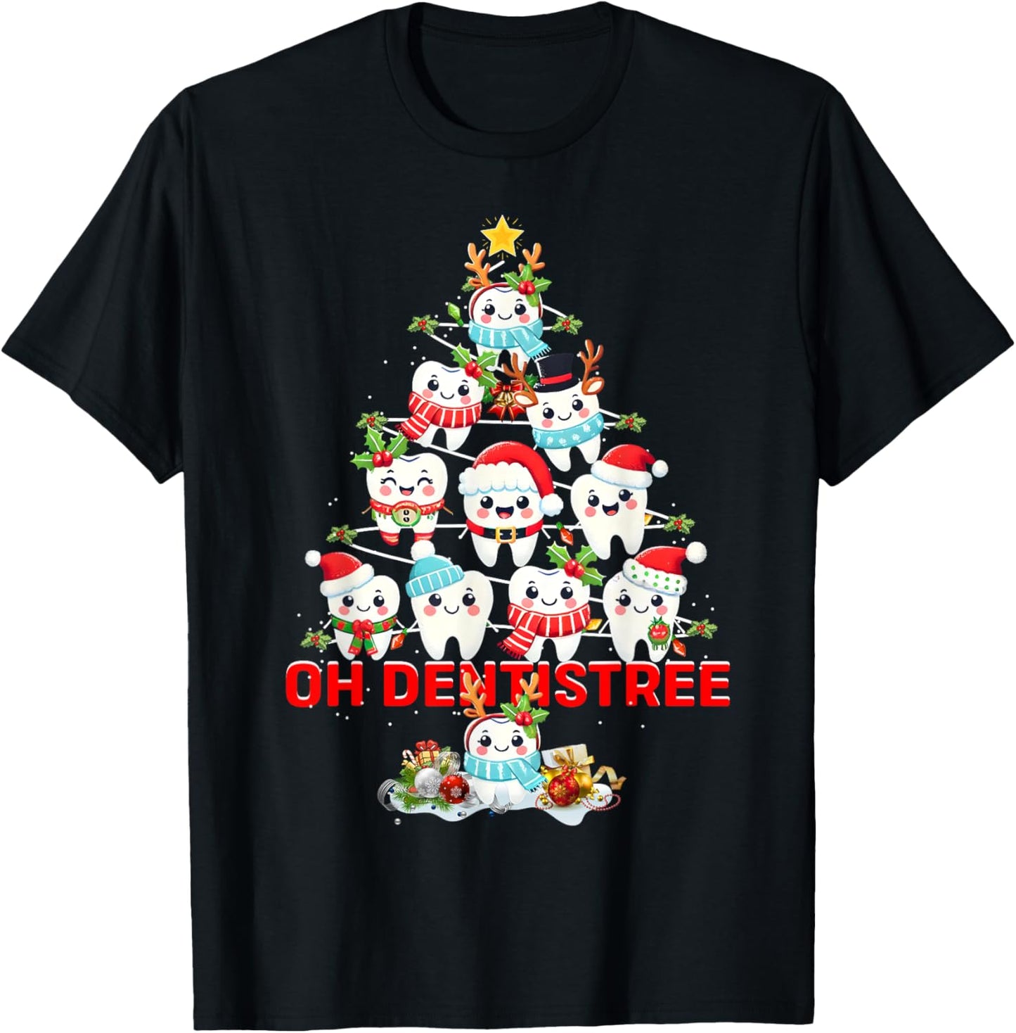 Oh Dentistree Dentist Dental Christmas Tree Tooth Doctor T-Shirt - T-Shirt | Black