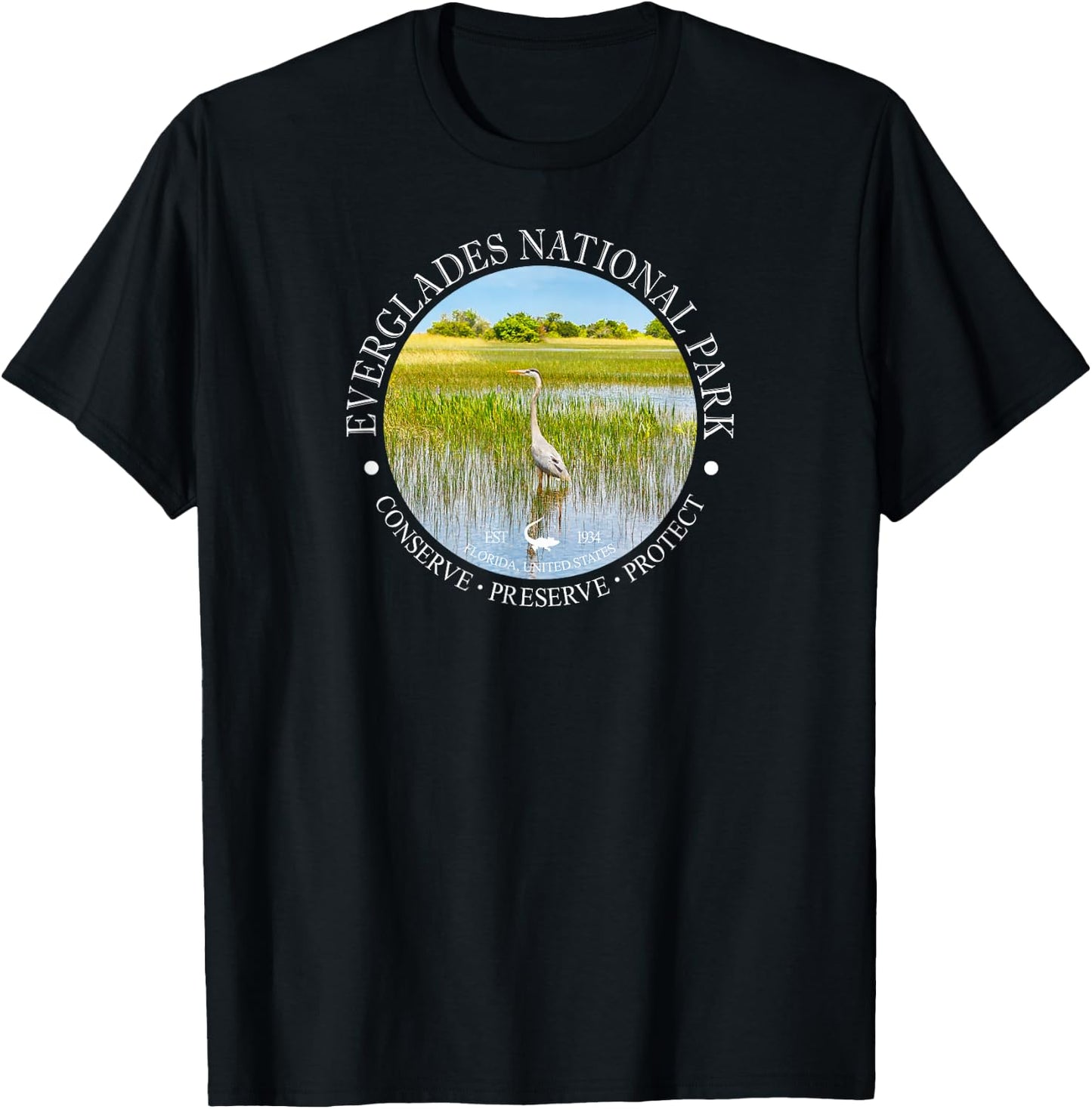 Heron Everglades National Park Conservation Gift T-Shirt - T-Shirt | Black