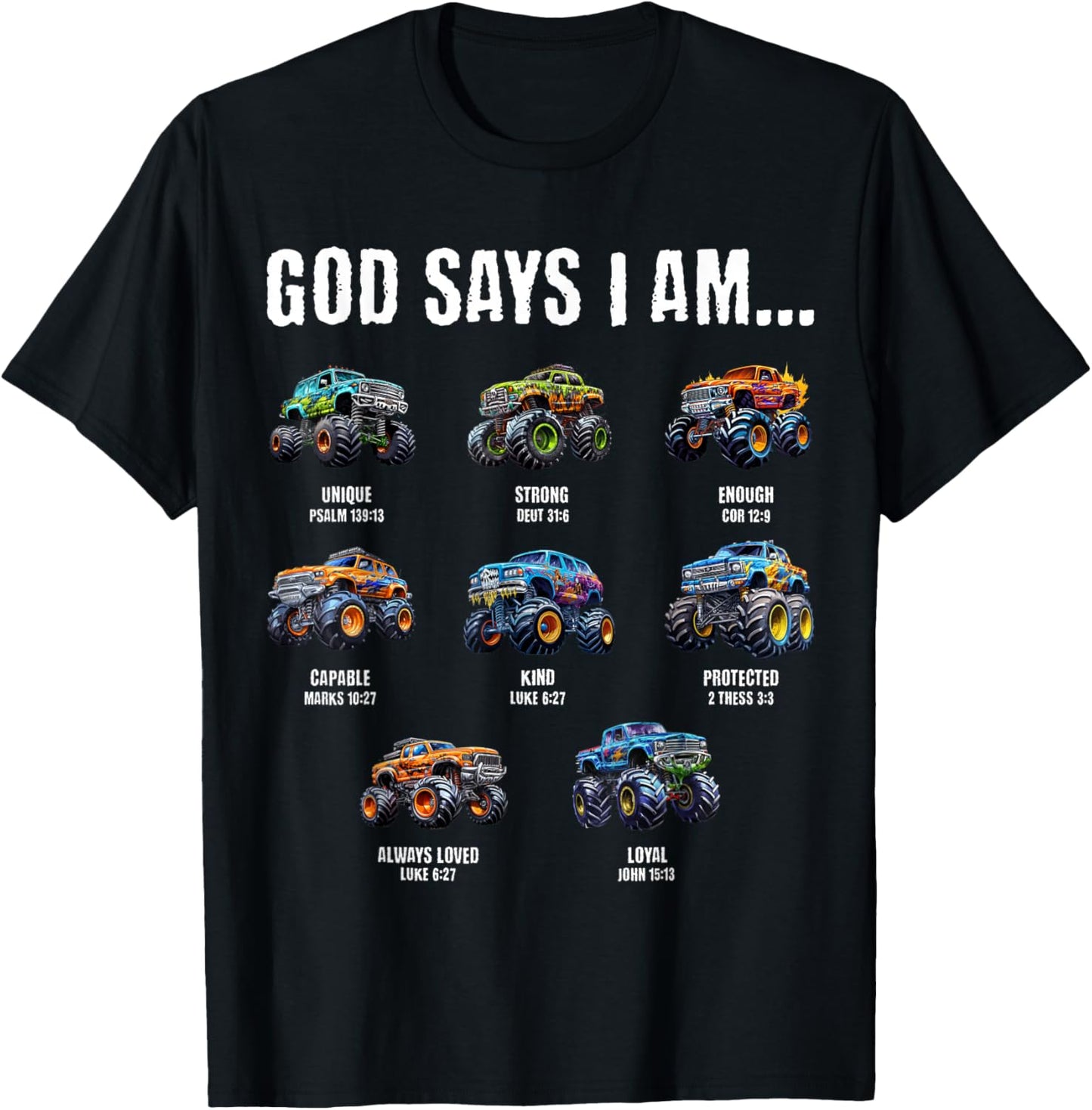 God Says I Am Christian Toddler Kids Monster Truck T-Shirt - T-Shirt | Black