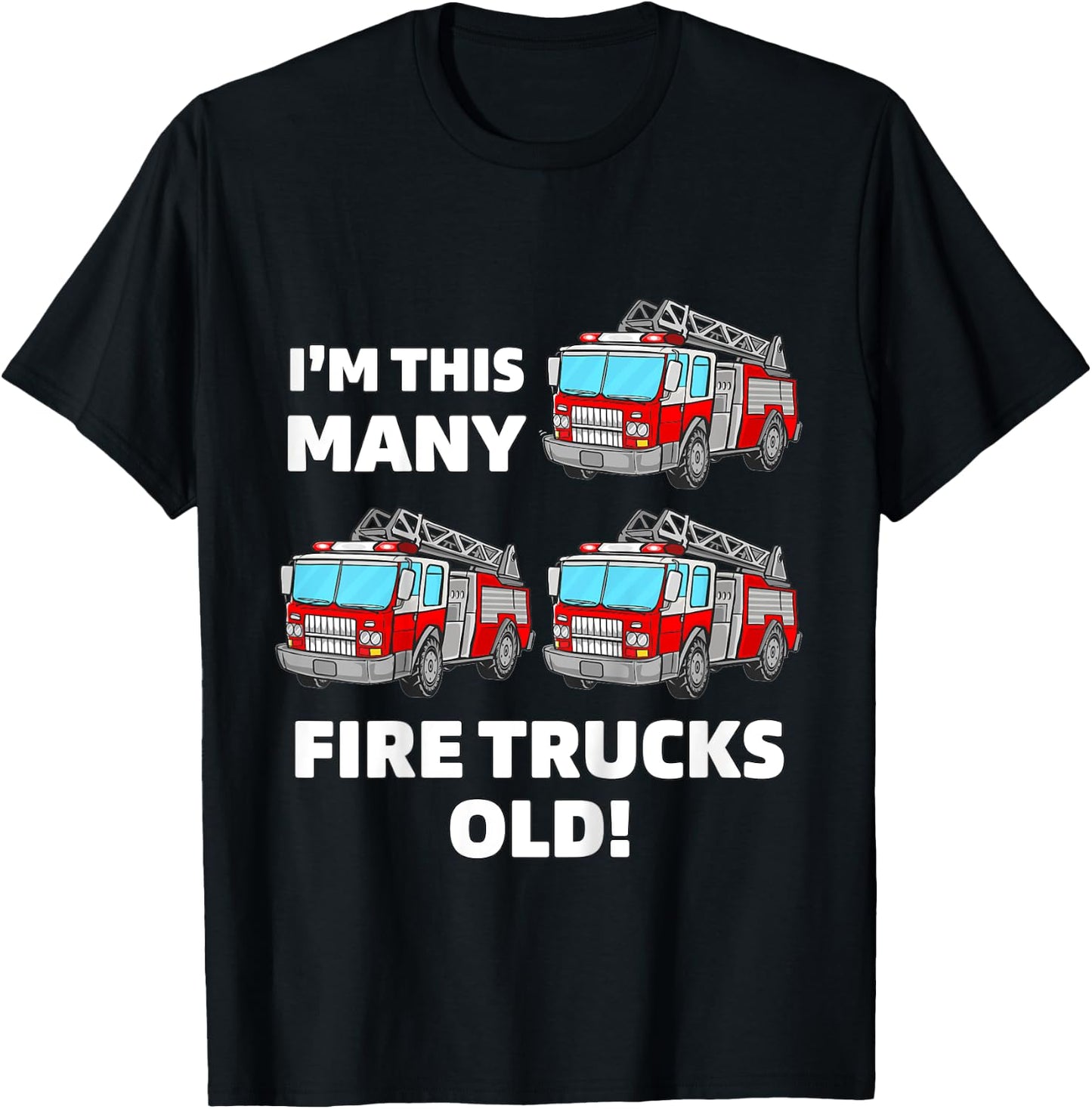 Kids Fire Truck 3rd Birthday Boy Toddler Firefighter 3 Three T-Shirt - T-Shirt | Black