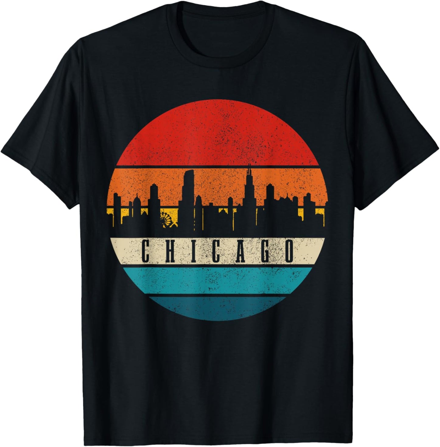 Chicago Illinois Skyline Vintage USA America Souvenir T-Shirt - T-Shirt | Black