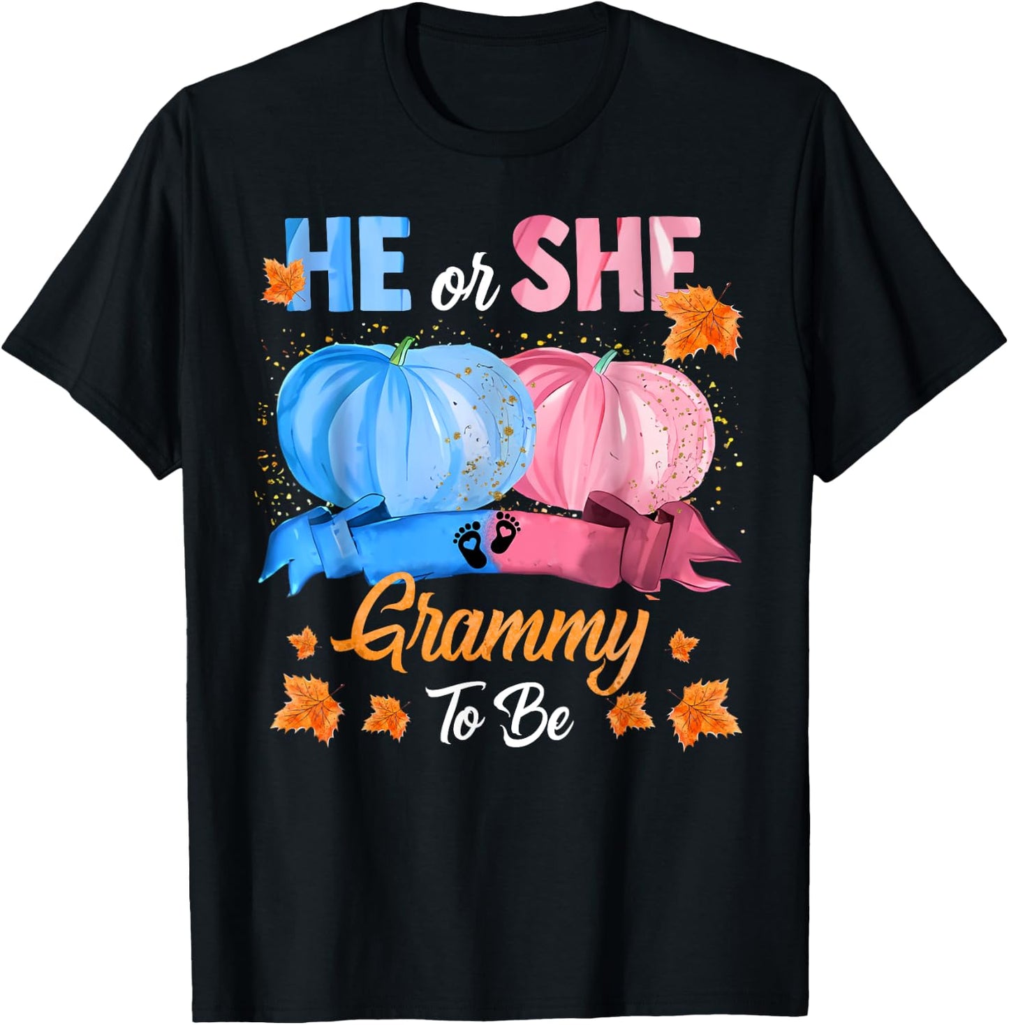 Halloween Pumpkin Gender Reveal He or She Grammy To Be T-Shirt - T-Shirt | Black