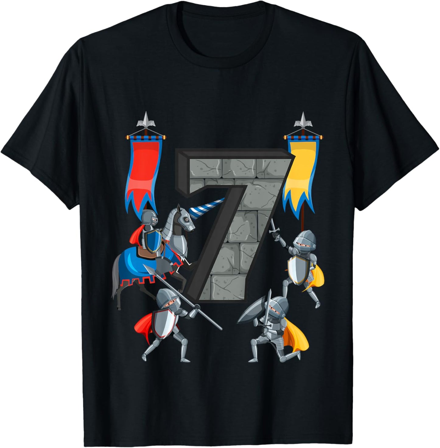 Medieval Knights Middle Ages History Castle 7th Birthday T-Shirt - T-Shirt | Black