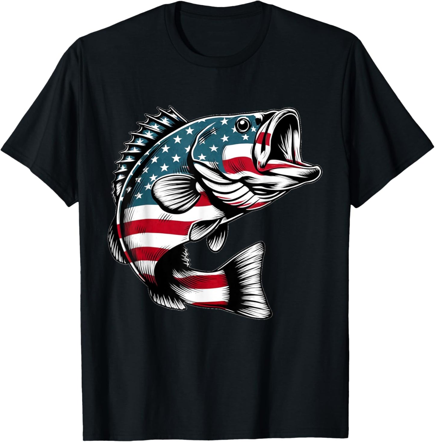 Bass American USA Flag Fishing Men T-Shirt - T-Shirt | Black
