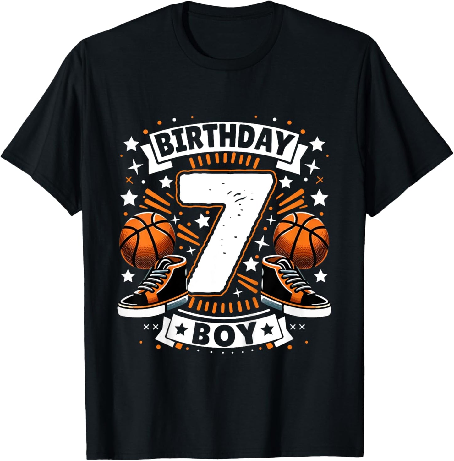 Kids 7th Birthday Boy 7 Year Old Boy Basketball Birthday Party T-Shirt - T-Shirt | Black